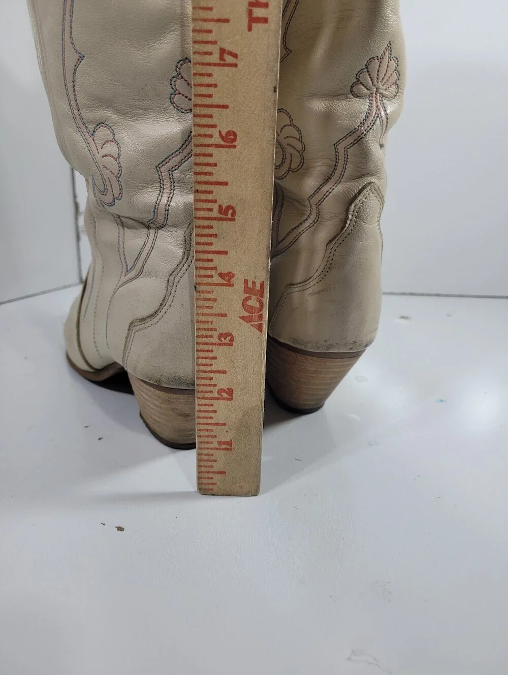 Vtg ACME Cream Leather Cowboy Boots Womens 7.5 M READ Disintegrating Lining